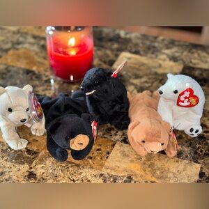 🐻 TY Beanie Babies Bear Bundle • Blackie • Cinders • Cubbie • Almond • Aurora